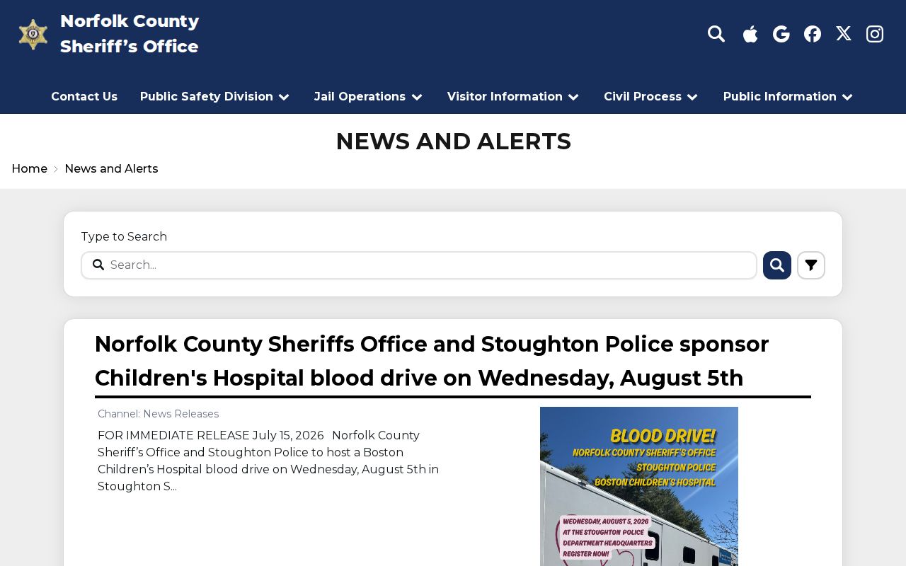 Norfolk County Sheriff arrest news and official alerts page