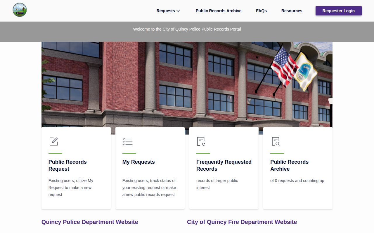 Quincy Police portal for Norfolk County arrest and booking record requests